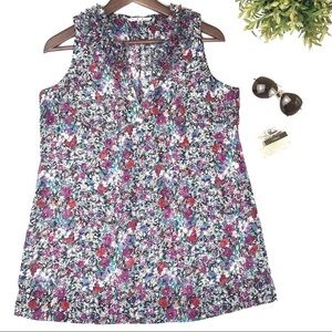 Cabi #355 Liberty Print Ruffle Neck Sheer Sleeveless Blouse Top S